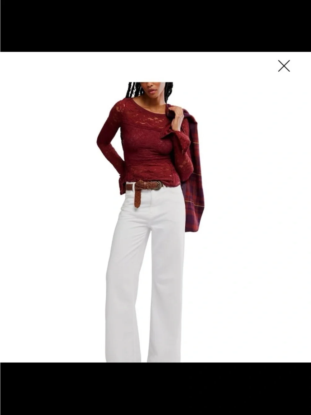 NWT free people women’s flared sleeve sheer lace top color Cabernet size small